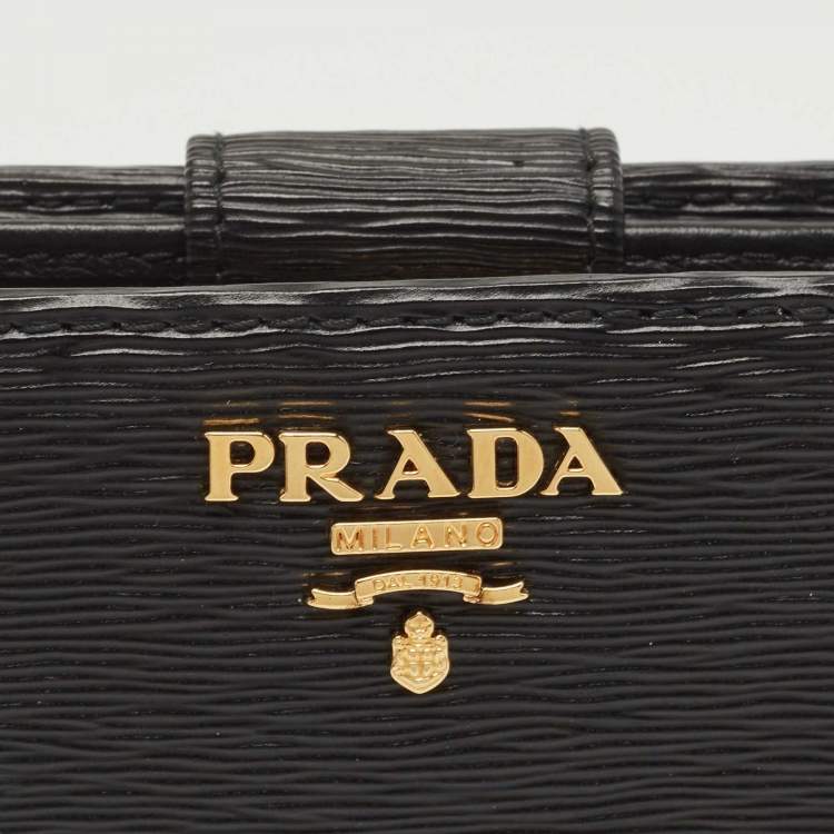 Pre Owned Prada Black Vitello Move Leather French Compact Wallet