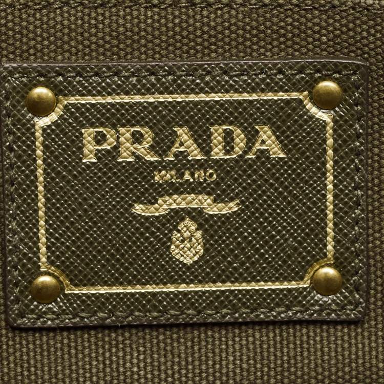 Pre Owned Prada Military Green Canvas Crystal Embellished Zip Pouch