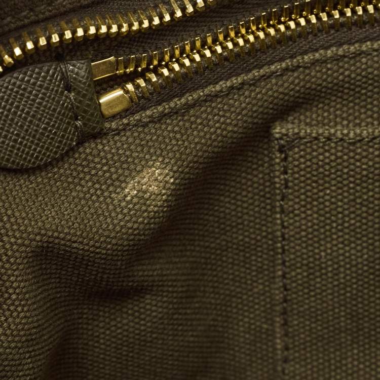 Pre Owned Prada Military Green Canvas Crystal Embellished Zip Pouch