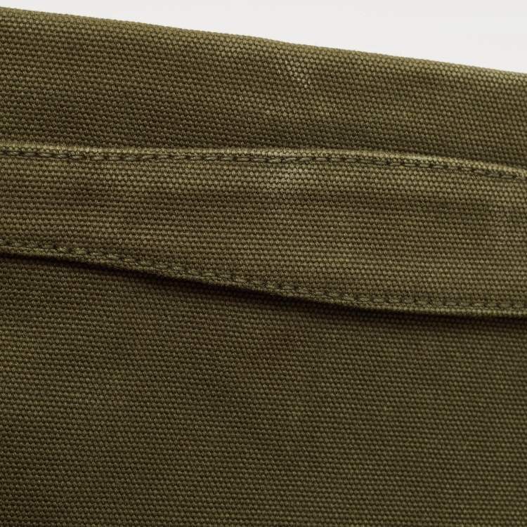 Pre Owned Prada Military Green Canvas Crystal Embellished Zip Pouch
