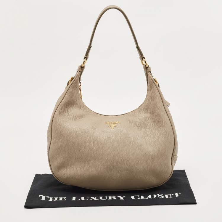 Pre Owned Prada Beige Vitello Daino Leather Hobo