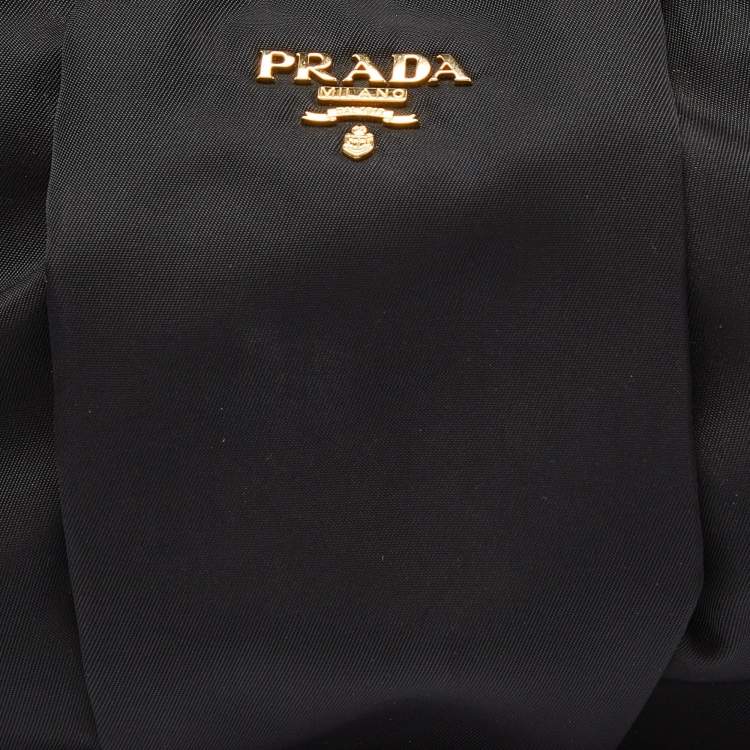 Pre Owned Prada Black Pleated Nylon Wristlet Clutch