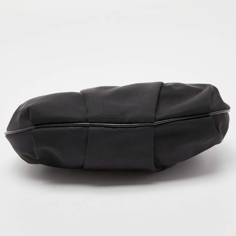 Pre Owned Prada Black Pleated Nylon Wristlet Clutch