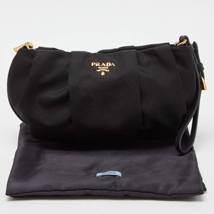Pre Owned Prada Black Pleated Nylon Wristlet Clutch
