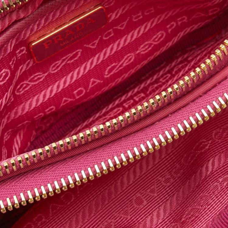 Pre Owned Prada Pink Nylon and Leather Double Zip Crossbody Bag