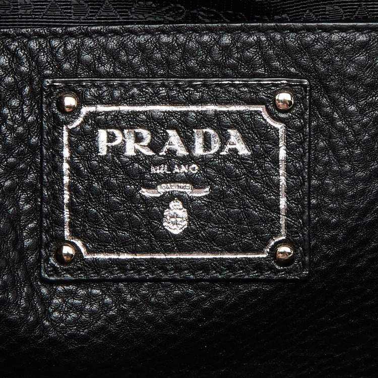 Pre Owned Prada Black Vitello Daino Leather Medium Zip Around Convertible Tote 