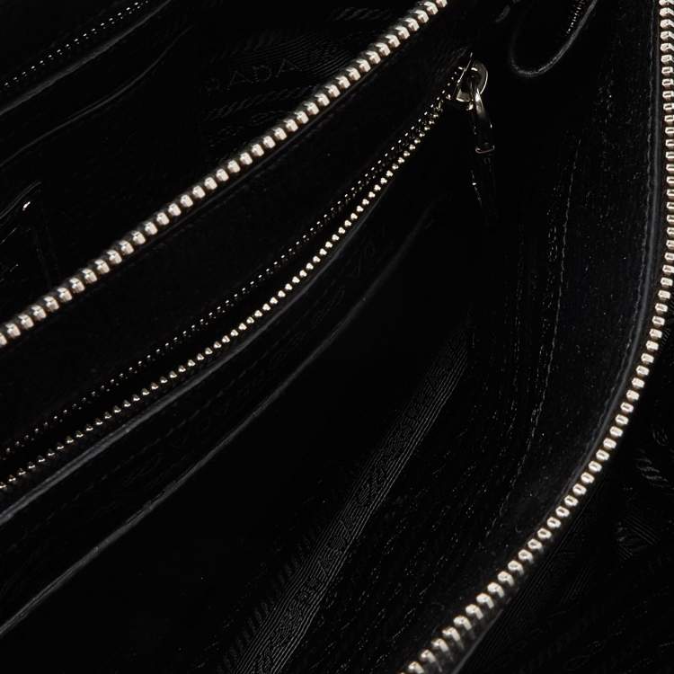 Pre Owned Prada Black Vitello Daino Leather Medium Zip Around Convertible Tote 