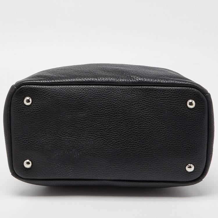 Pre Owned Prada Black Vitello Daino Leather Medium Zip Around Convertible Tote 