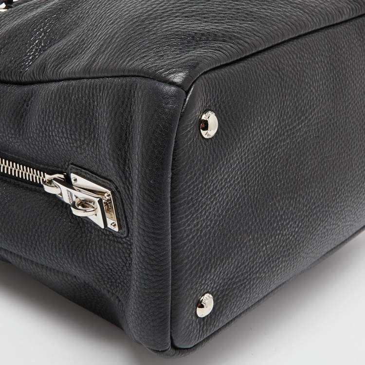 Pre Owned Prada Black Vitello Daino Leather Medium Zip Around Convertible Tote 