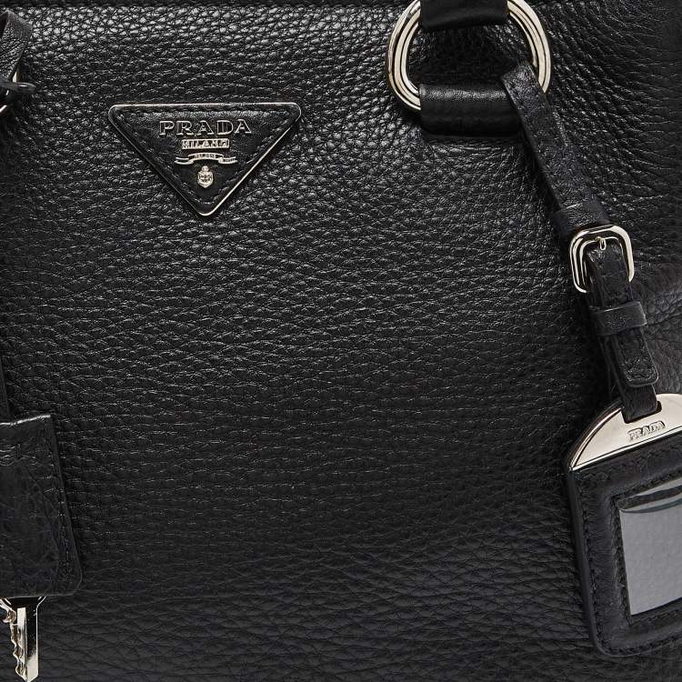 Pre Owned Prada Black Vitello Daino Leather Medium Zip Around Convertible Tote 