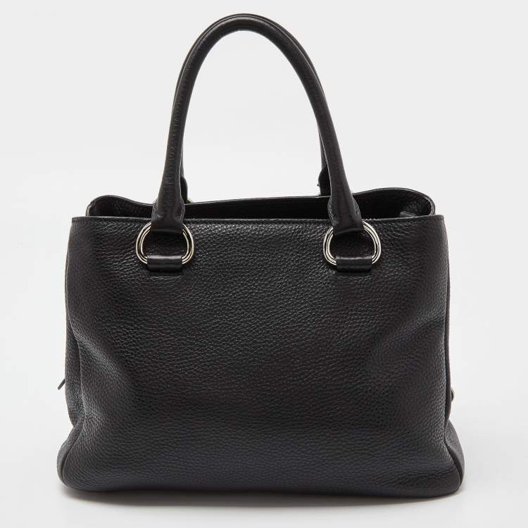 Pre Owned Prada Black Vitello Daino Leather Medium Zip Around Convertible Tote 