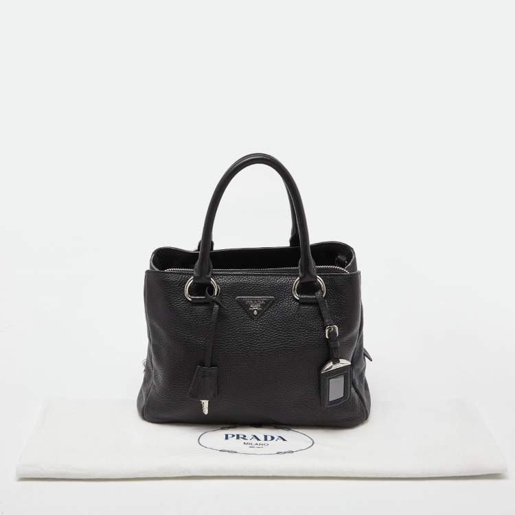 Pre Owned Prada Black Vitello Daino Leather Medium Zip Around Convertible Tote 