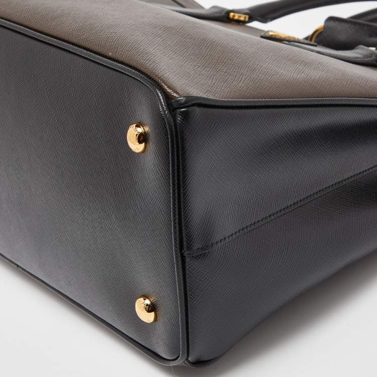 Pre Owned Prada Brown/Black Saffiano Lux Leather Middle Zip Tote