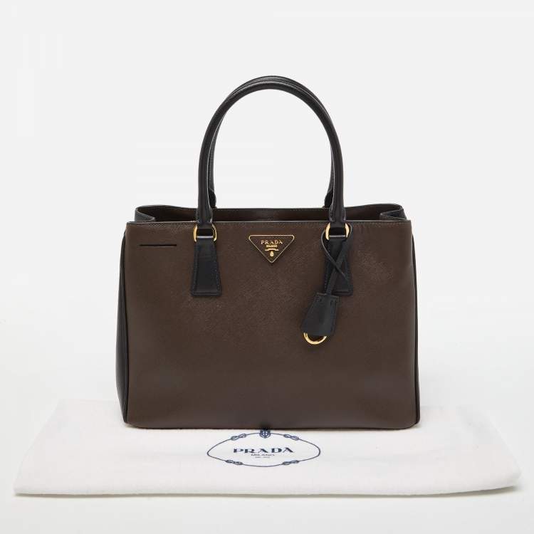 Pre Owned Prada Brown/Black Saffiano Lux Leather Middle Zip Tote