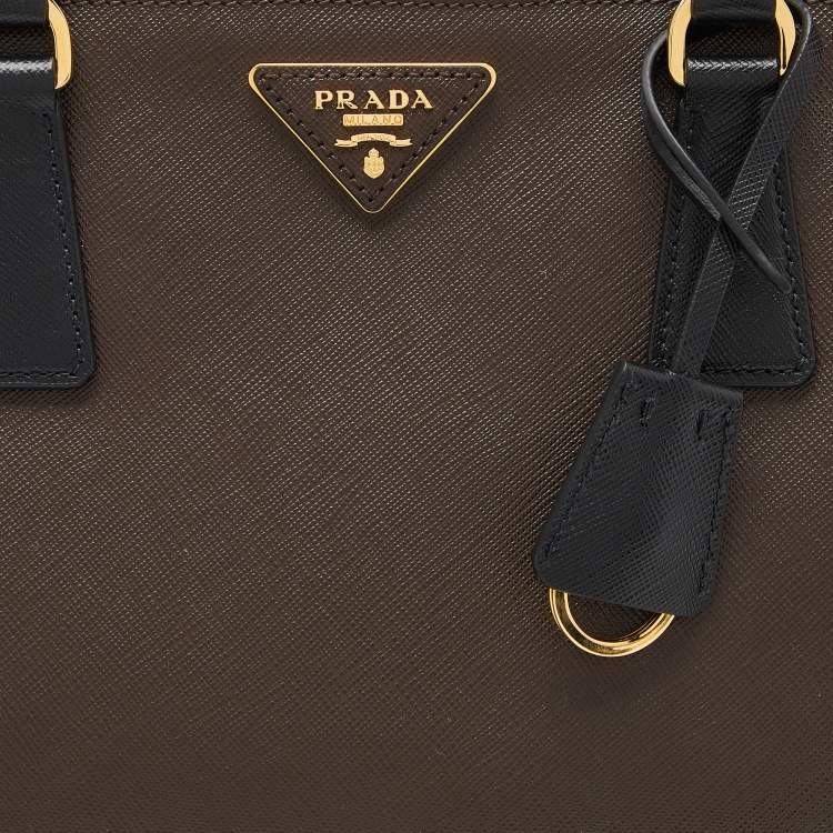 Pre Owned Prada Brown/Black Saffiano Lux Leather Middle Zip Tote