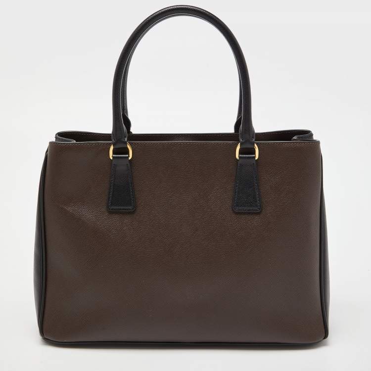 Pre Owned Prada Brown/Black Saffiano Lux Leather Middle Zip Tote