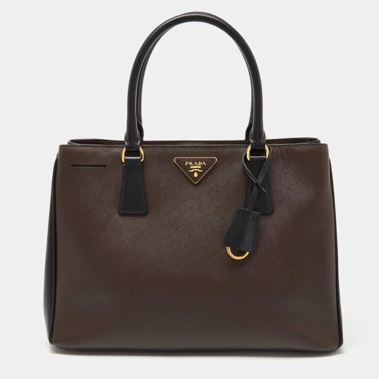 Pre Owned Prada Brown/Black Saffiano Lux Leather Middle Zip Tote