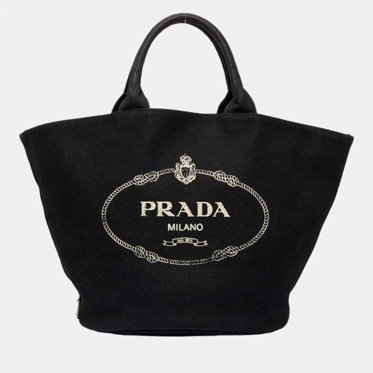 Prada Black Canvas Canapa Logo Tote Bag Tote Bag Prada