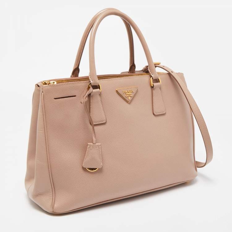 Pre Owned Prada Old Rose Saffiano Leather Medium Galleria Double Zip Tote