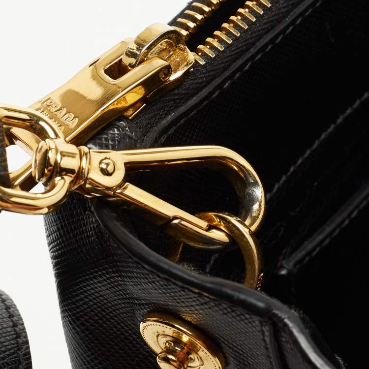 Pre Owned Prada Black Saffiano Lux Leather Small Galleria Double Zip Tote