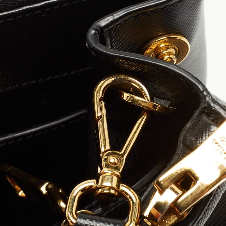 Pre Owned Prada Black Saffiano Lux Leather Small Galleria Double Zip Tote