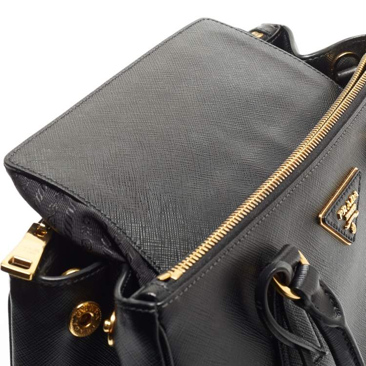 Pre Owned Prada Black Saffiano Lux Leather Small Galleria Double Zip Tote