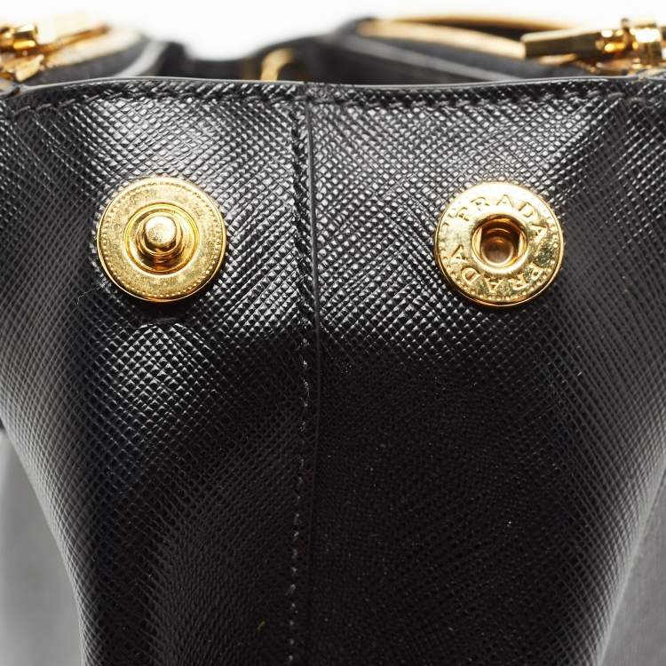 Pre Owned Prada Black Saffiano Lux Leather Small Galleria Double Zip Tote