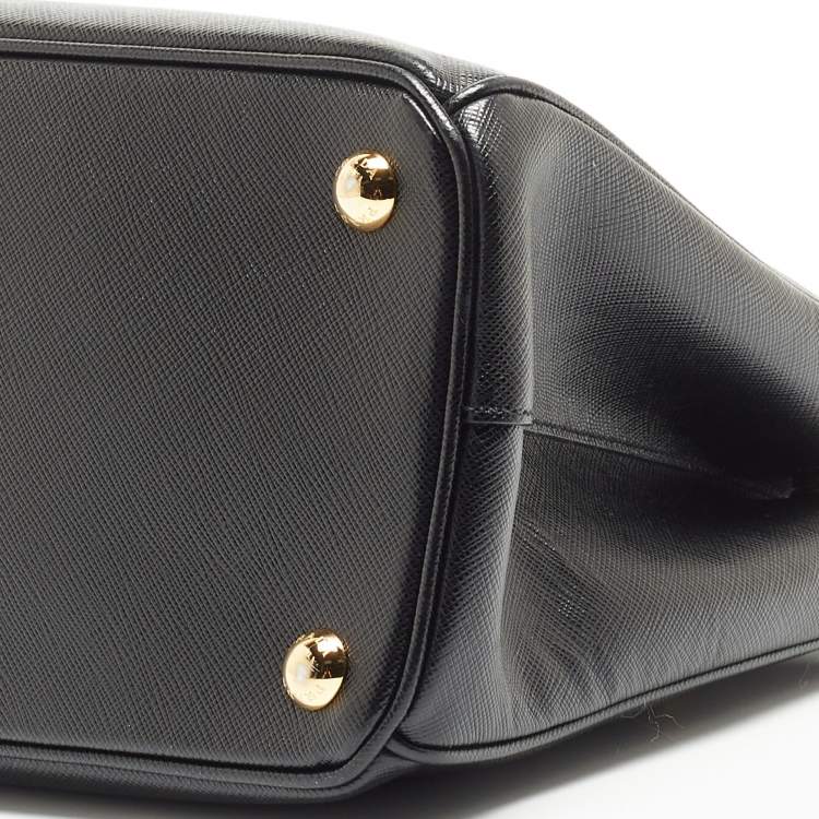 Pre Owned Prada Black Saffiano Lux Leather Small Galleria Double Zip Tote