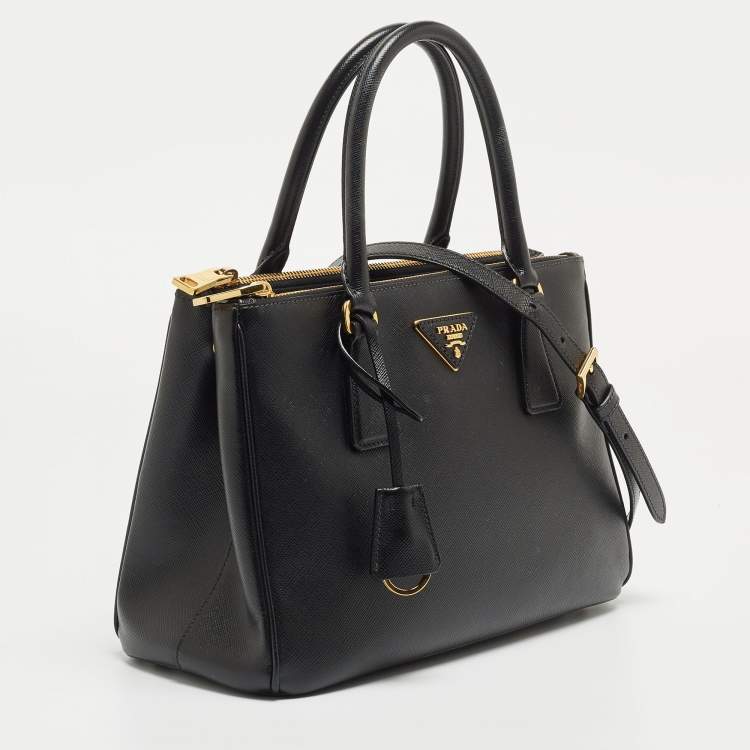 Pre Owned Prada Black Saffiano Lux Leather Small Galleria Double Zip Tote