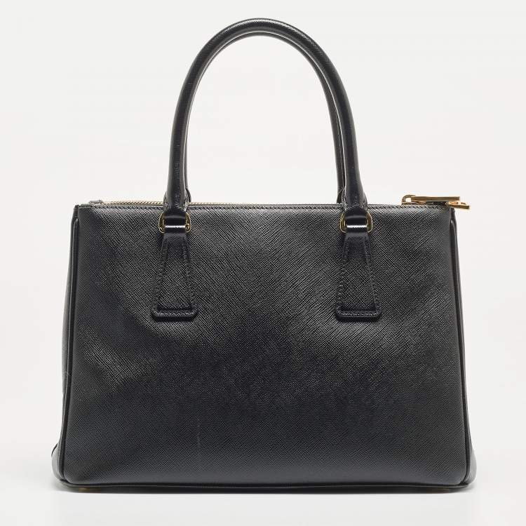 Pre Owned Prada Black Saffiano Lux Leather Small Galleria Double Zip Tote