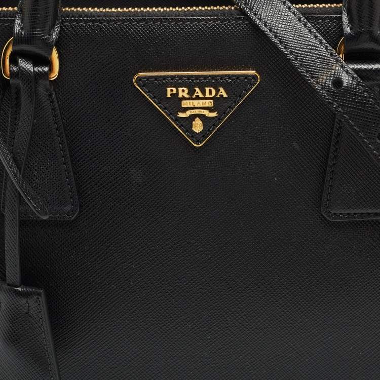 Pre Owned Prada Black Saffiano Lux Leather Small Galleria Double Zip Tote