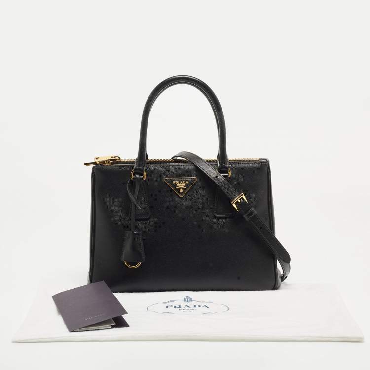 Pre Owned Prada Black Saffiano Lux Leather Small Galleria Double Zip Tote