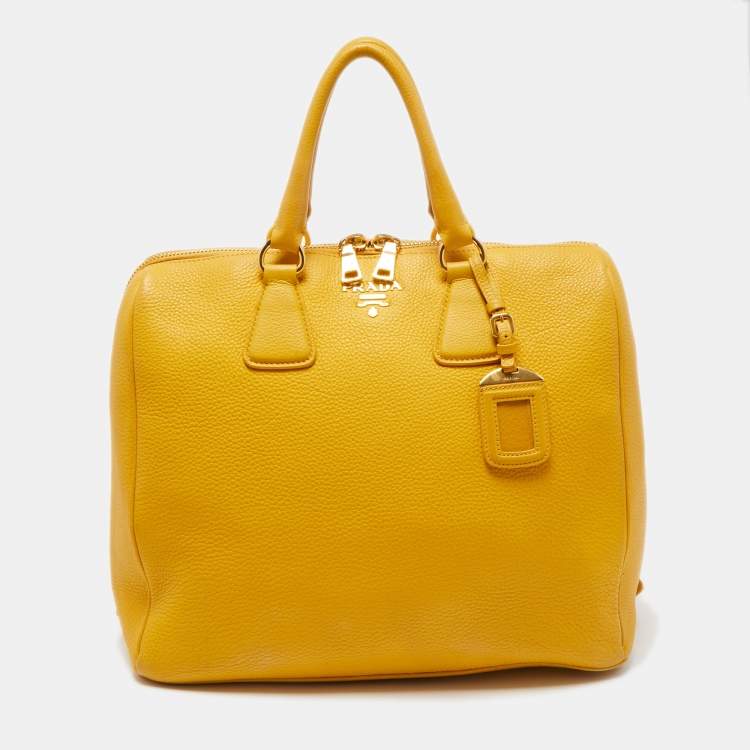 Prada Yellow Vitello Daino Leather Dome Satchel Prada