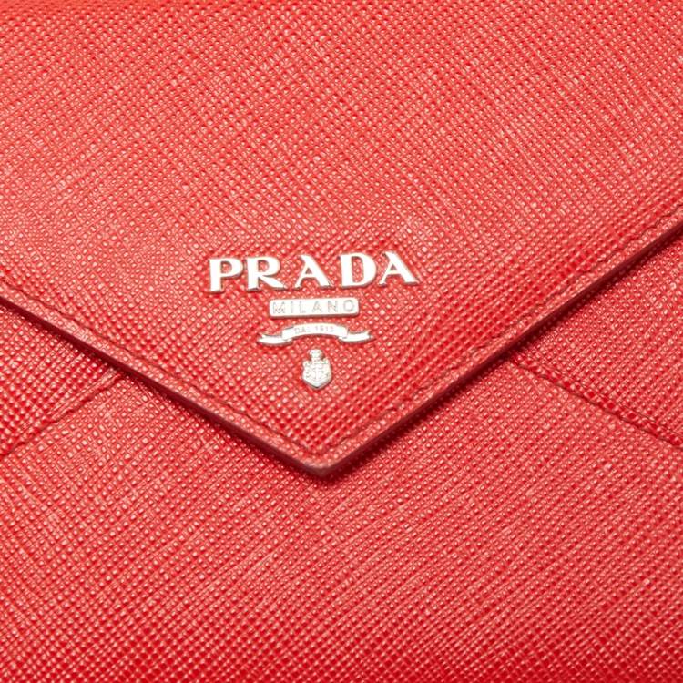 Pre Owned Prada Red Saffiano Leather Envelope Wallet