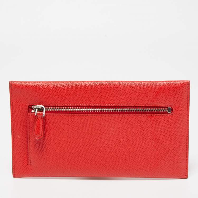 Pre Owned Prada Red Saffiano Leather Envelope Wallet