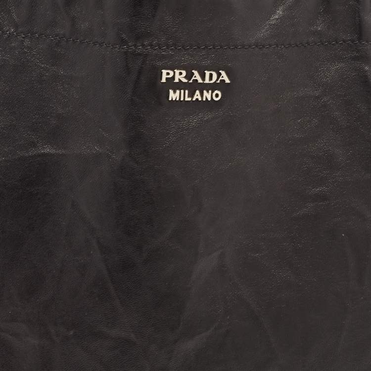 Pre Owned Prada Black/Teal Blue Nappa Antique Leather Reversible Tote