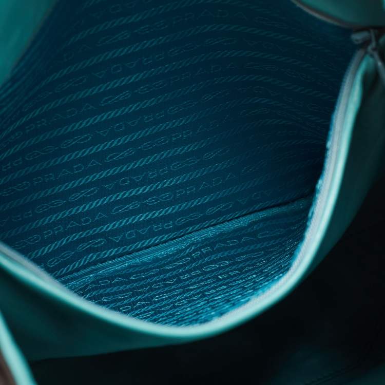 Pre Owned Prada Black/Teal Blue Nappa Antique Leather Reversible Tote