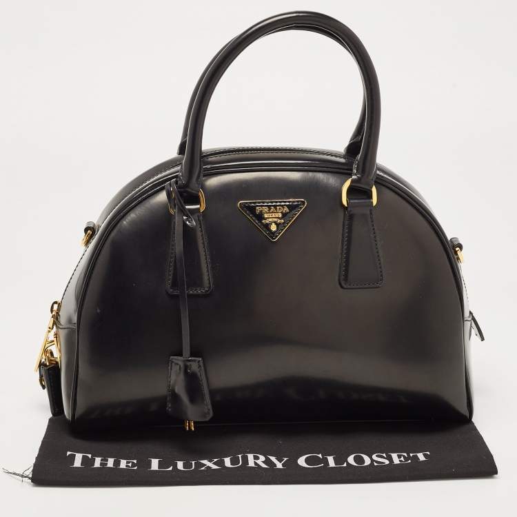 Pre Owned Prada Black Leather Zip Satchel