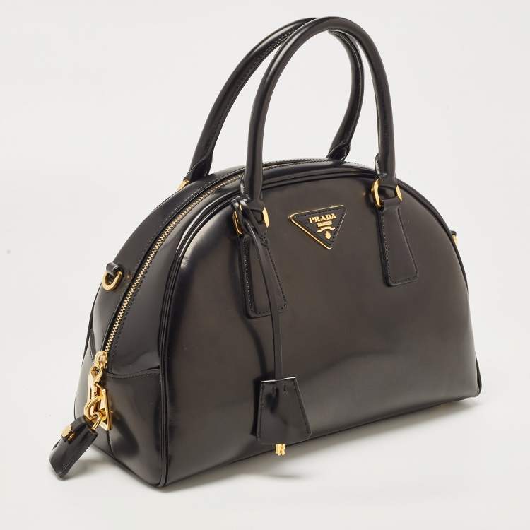 Pre Owned Prada Black Leather Zip Satchel