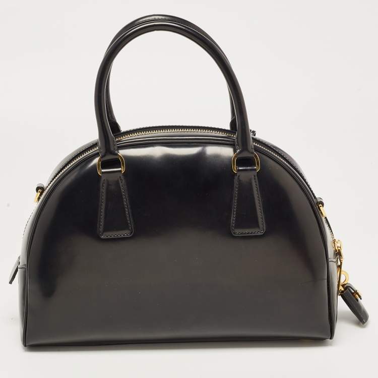 Pre Owned Prada Black Leather Zip Satchel
