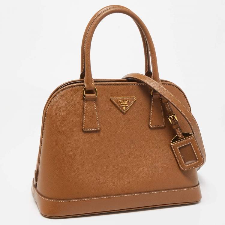 Pre Owned Prada Brown Saffiano Lux Leather Medium Promenade Satchel