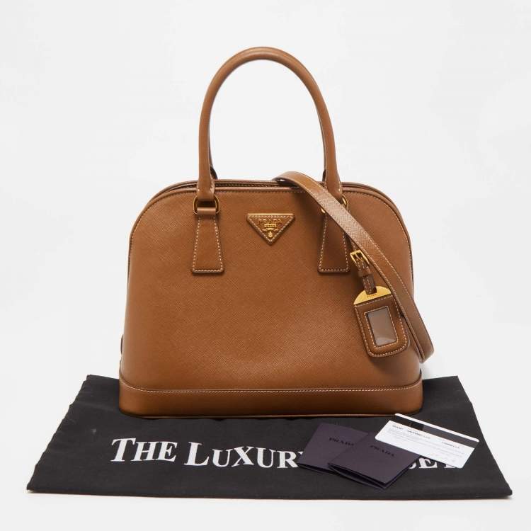 Pre Owned Prada Brown Saffiano Lux Leather Medium Promenade Satchel