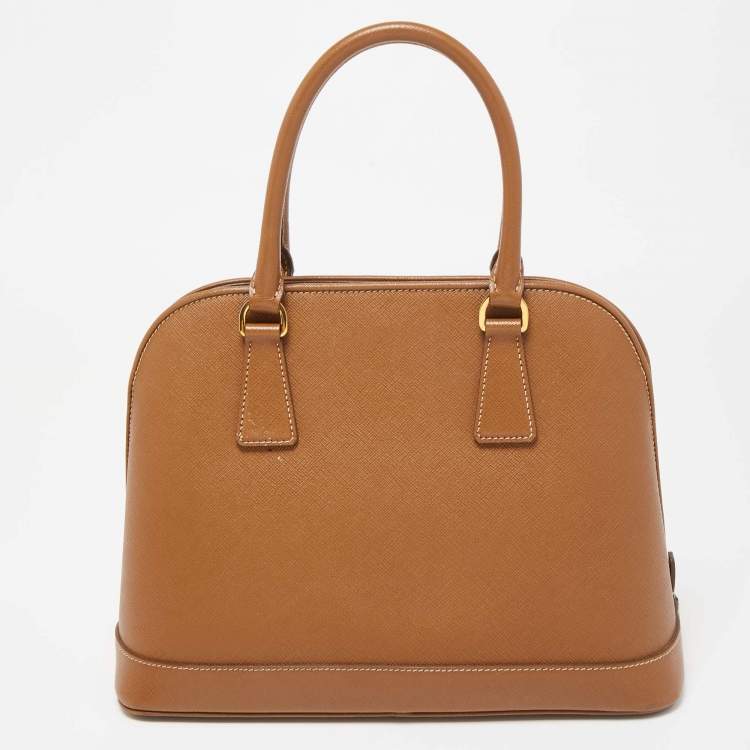 Pre Owned Prada Brown Saffiano Lux Leather Medium Promenade Satchel