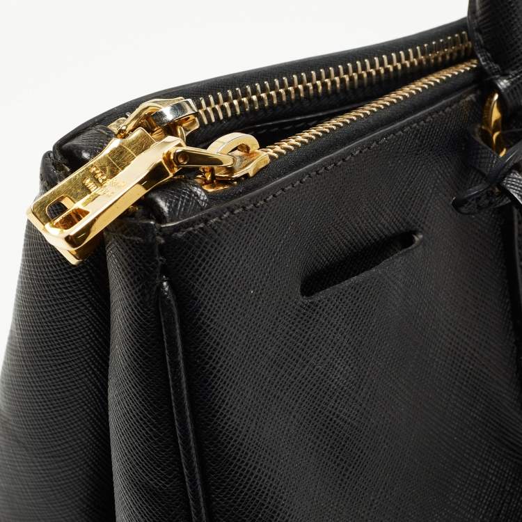 Pre Owned Prada Black Saffiano Leather Large Double Zip Tote