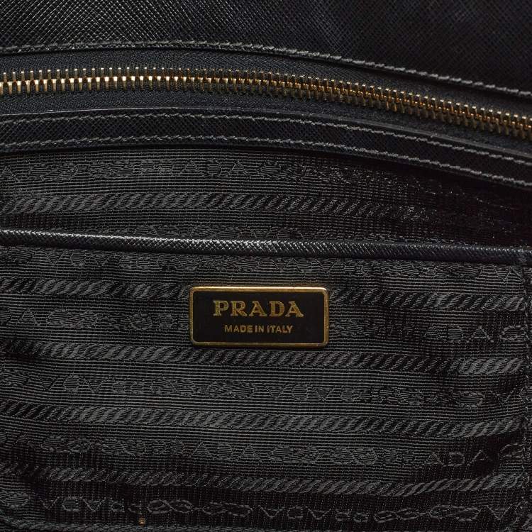 Pre Owned Prada Black Saffiano Leather Large Double Zip Tote