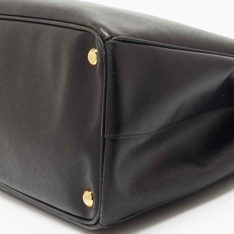 Pre Owned Prada Black Saffiano Leather Large Double Zip Tote