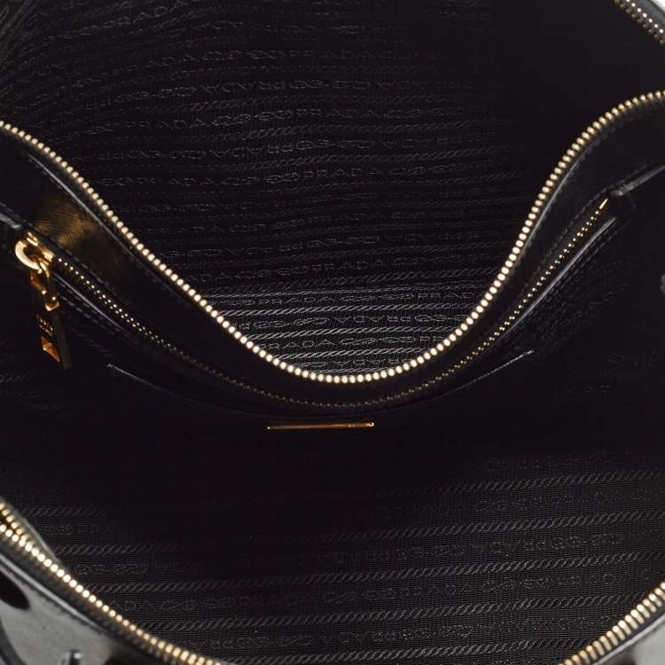 Pre Owned Prada Black Saffiano Leather Large Double Zip Tote
