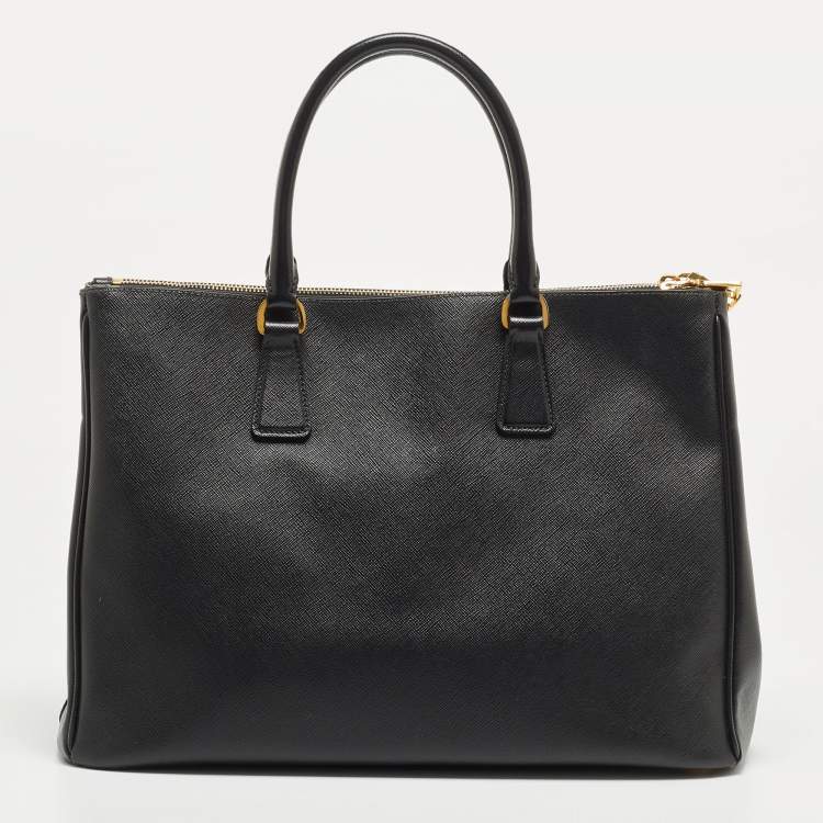 Pre Owned Prada Black Saffiano Leather Large Double Zip Tote