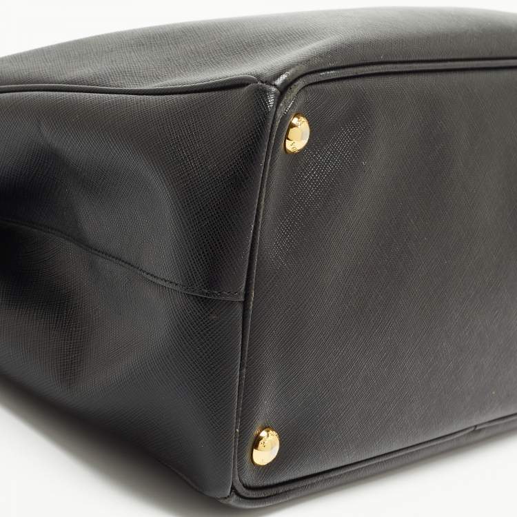 Pre Owned Prada Black Saffiano Leather Large Double Zip Tote