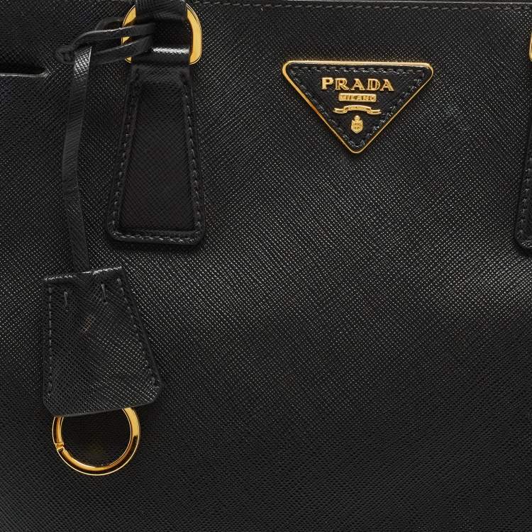 Pre Owned Prada Black Saffiano Leather Large Double Zip Tote